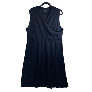 Eileen Fisher XL Black Sleeveless Faux Wrap Jersey Knit Midi Dress‎ A Line